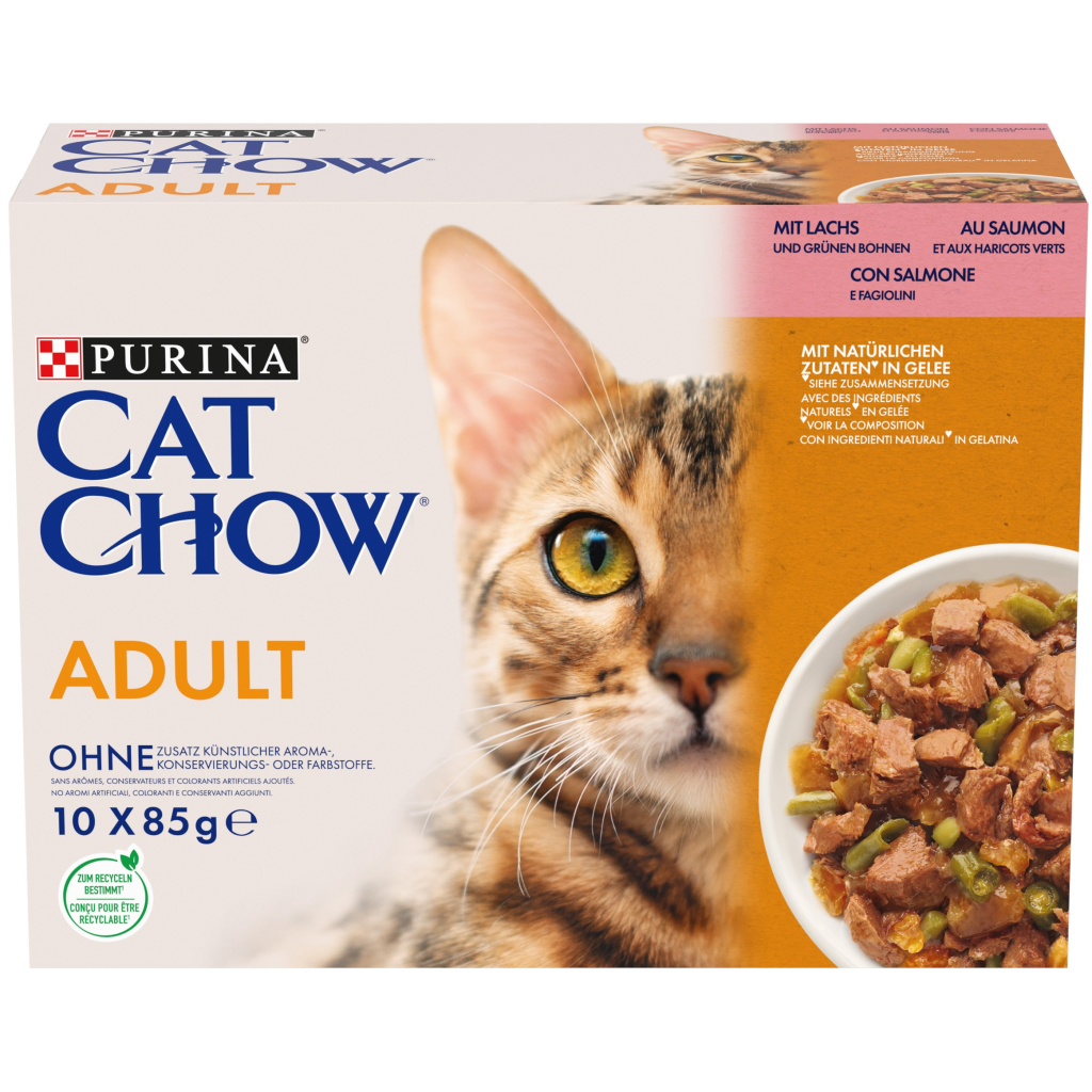 Вологий корм для кішок Purina Cat Chow Adult з лососем і зеленою квасолею 85 гх10 шт (7613036596039) - фото 1