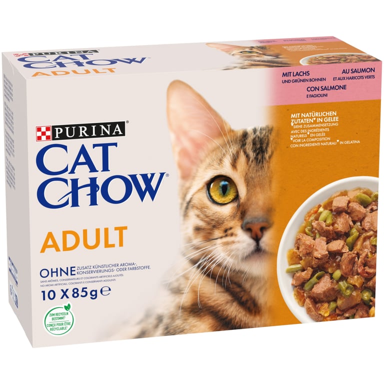 Вологий корм для кішок Purina Cat Chow Adult з лососем і зеленою квасолею 85 гх10 шт (7613036596039) - фото 2