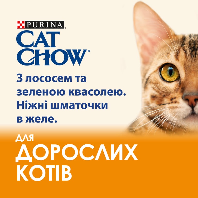 Вологий корм для кішок Purina Cat Chow Adult з лососем і зеленою квасолею 85 гх10 шт (7613036596039) - фото 4