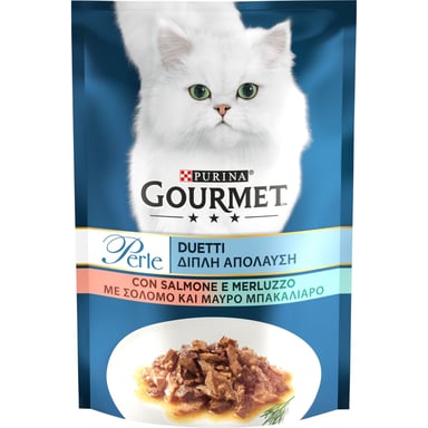 Вологий корм для кішок Purina Gourmet Perle Duo з лососем та сайдою міні філе в підливці 85 г (8445291188228) - фото 1