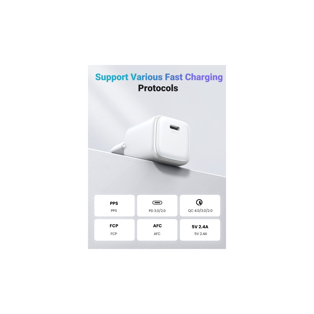 Зарядний пристрій Ugreen USB-C PD20W GaN X512 white (55554) - фото 4 Зарядний пристрій Ugreen USB-C PD20W GaN X512 white (55554) - фото 4