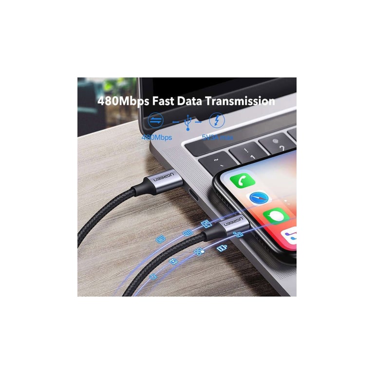 Дата кабель USB-C to Lightning 1.0m 3A 60W US304 black Ugreen (60759) - фото 5