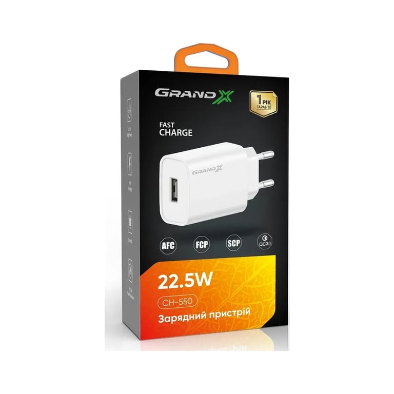 Зарядний пристрій Grand-X Quick Charge QС3.0, + cable USB -> Type C 1m white (CH-550WT) - фото 5