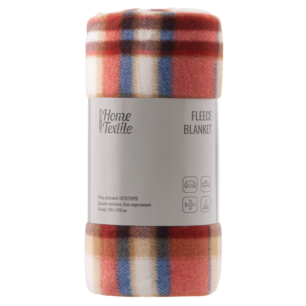 Плед Ardesto Fleece 100% поліестер, клітинка, біло-коричневий 130х160 см (ART0720PB) - фото 1 Плед Ardesto Fleece 100% поліестер, клітинка, біло-коричневий 130х160 см (ART0720PB) - фото 1