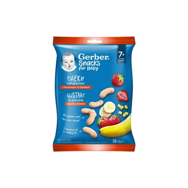 Дитячі снеки Gerber Кукурудзяні палички зі смаком полуниці та банана з 7 місяців 28 г (1627025) - фото 1