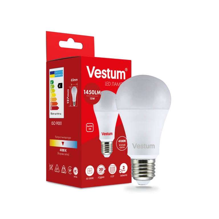 Лампочка Vestum A65 15W 4100K 220V E27 (1-VS-1101) - фото 2