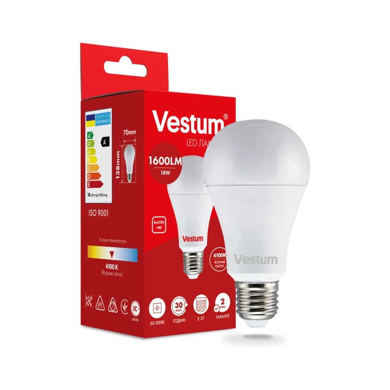 Лампочка Vestum A70 18W 4100K 220V E27 (1-VS-1111) - фото 2