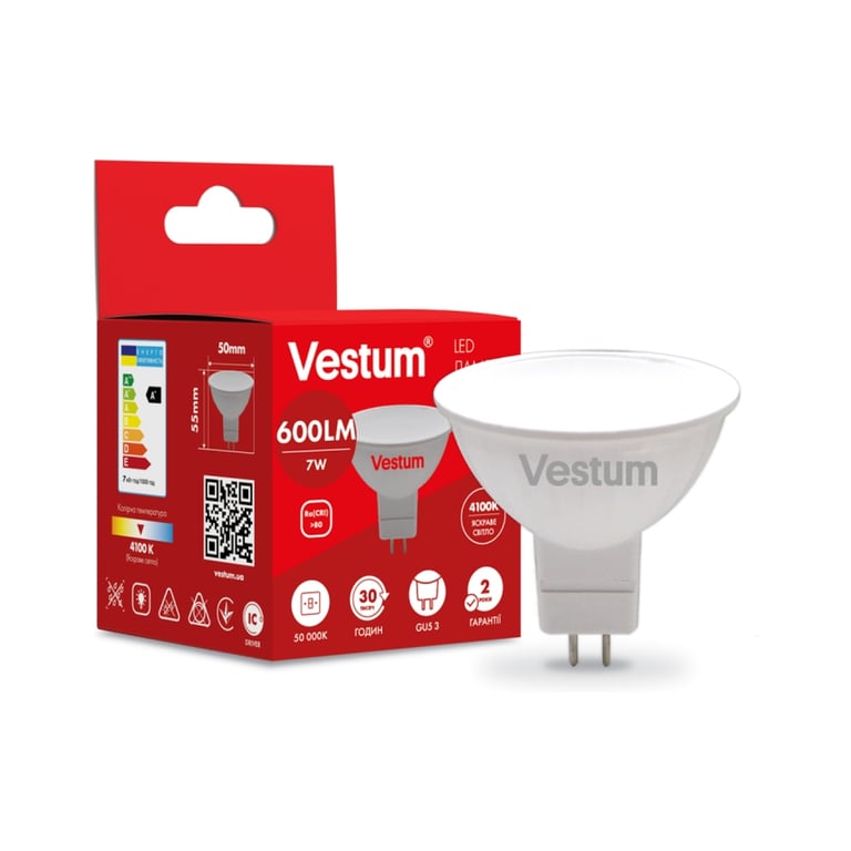 Лампочка Vestum MR16 7W 4100K 220V GU5.3 (1-VS-1510) - фото 2