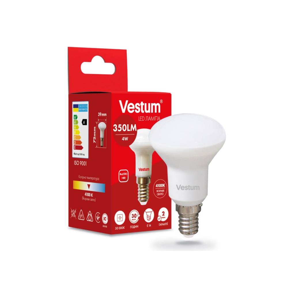 Лампочка Vestum R39 4W 4100K 220V E14 (1-VS-1401) - фото 2 Лампочка Vestum R39 4W 4100K 220V E14 (1-VS-1401) - фото 2