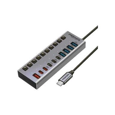 Концентратор Promate USB-C 10-in-1 5xUSB-C + 5xUSB gray (gegahub-5g) - фото 1