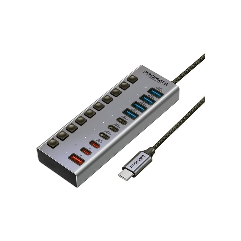 Концентратор Promate USB-C 10-in-1 5xUSB-C + 5xUSB gray (gegahub-5g) - фото 1