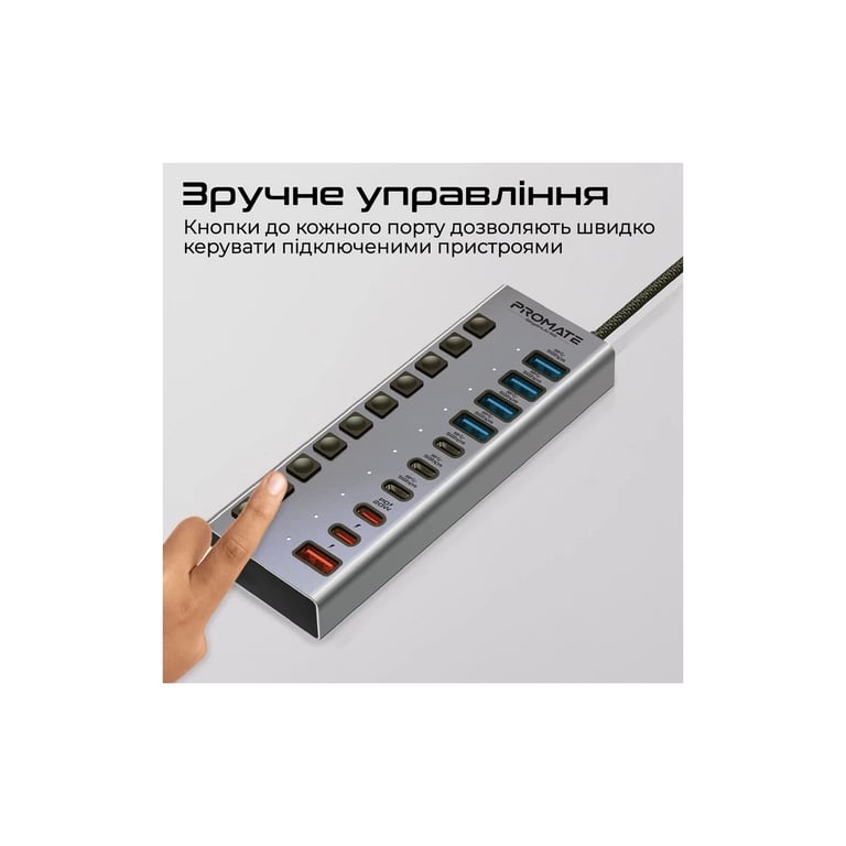 Концентратор Promate USB-C 10-in-1 5xUSB-C + 5xUSB gray (gegahub-5g) - фото 4