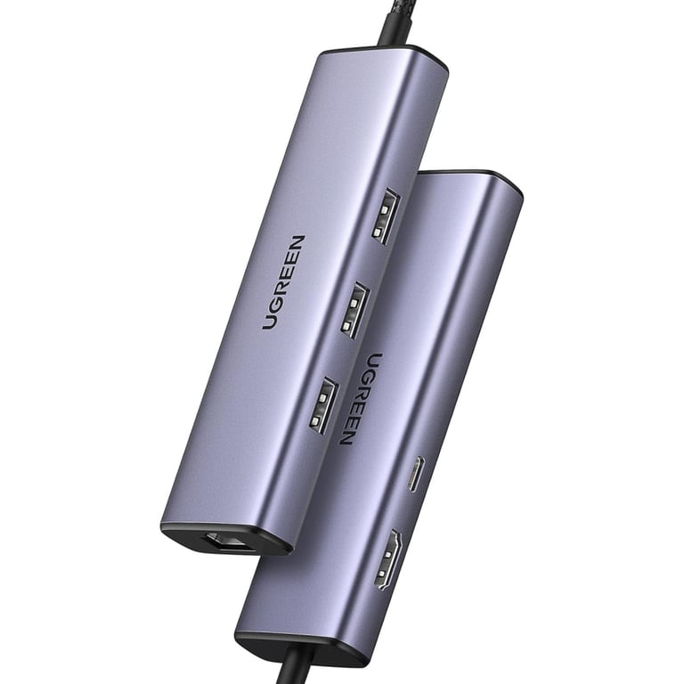 Концентратор Ugreen USB-C 6-in-1 3xUSB 3.0 + HDMI 4K@30Hz + RJ45 1000Mbps + PD silver (15598) - фото 2