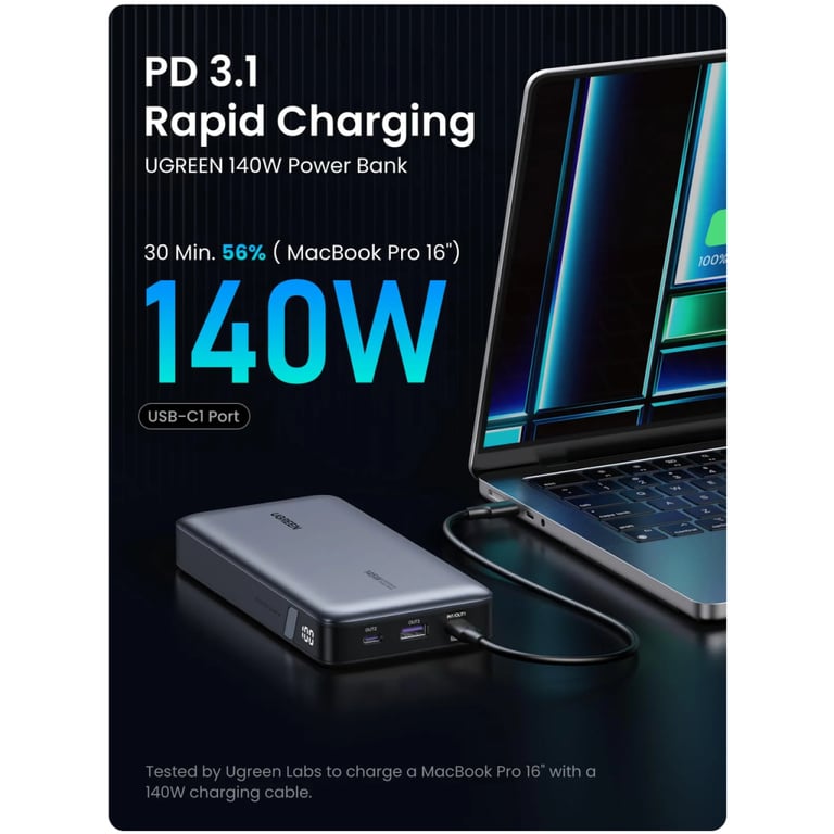 Батарея універсальна Ugreen 25000 mAh 145W Fast Charging Space Gray (U_90597A) - фото 6