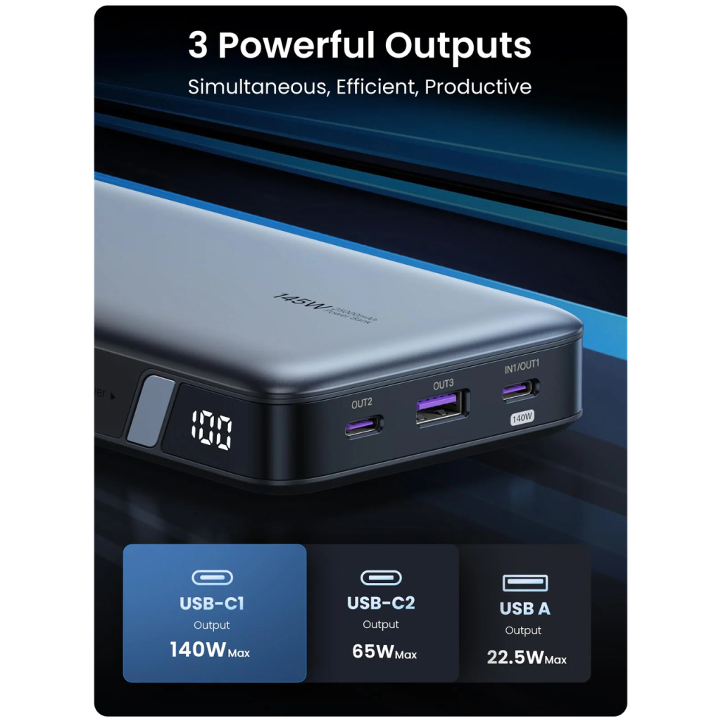 Батарея універсальна Ugreen 25000 mAh 145W Fast Charging Space Gray (U_90597A) - фото 8 Батарея універсальна Ugreen 25000 mAh 145W Fast Charging Space Gray (U_90597A) - фото 8