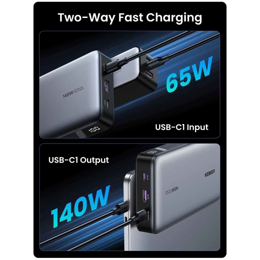 Батарея універсальна Ugreen 25000 mAh 145W Fast Charging Space Gray (U_90597A) - фото 9 Батарея універсальна Ugreen 25000 mAh 145W Fast Charging Space Gray (U_90597A) - фото 9