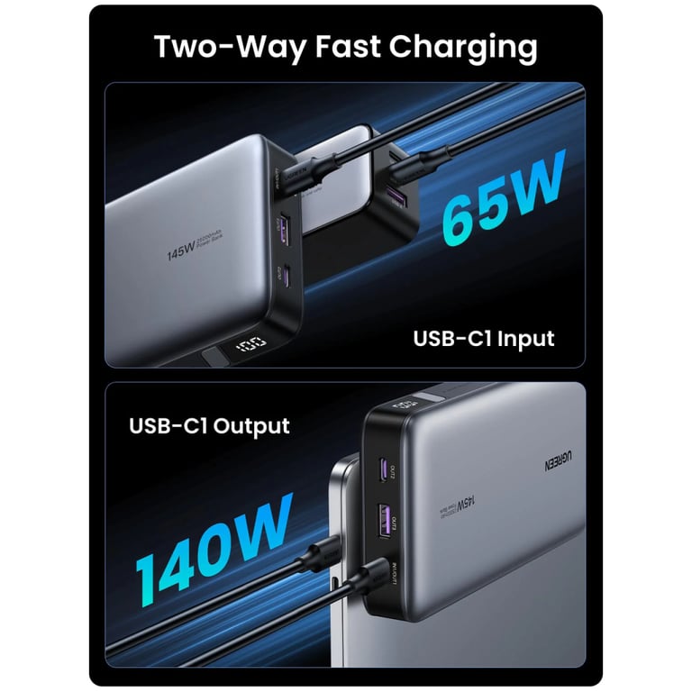 Батарея універсальна Ugreen 25000 mAh 145W Fast Charging Space Gray (U_90597A) - фото 9