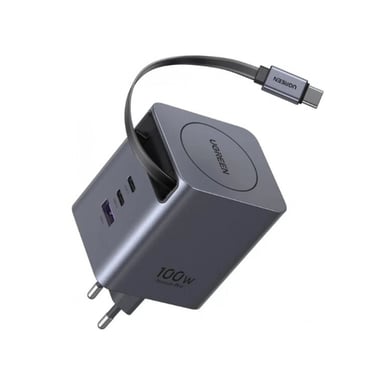 Зарядний пристрій Ugreen USB-C PD100W GaN + cable USB-C to USB-C retractable (65828) - фото 1