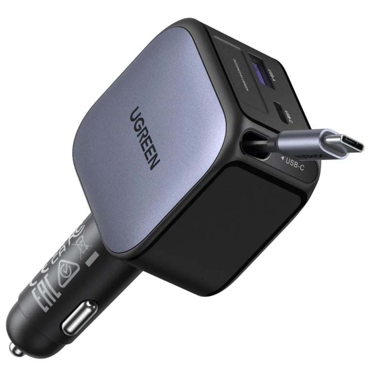 Зарядний пристрій Ugreen Car charger USB-C PD90W + cable USB-C to USB-C retractable (55909B) - фото 1