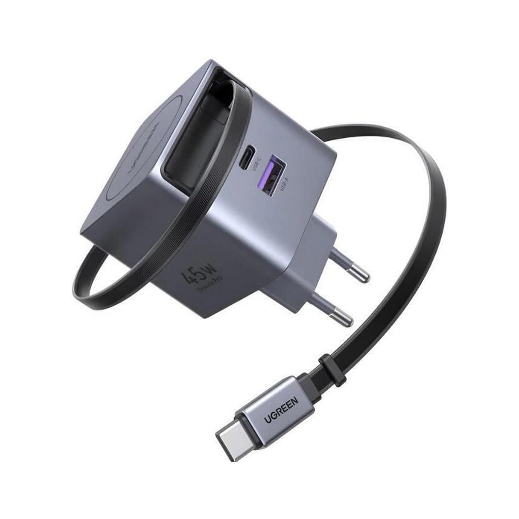 Зарядний пристрій Ugreen USB-C PD45W GaN + cable USB-C to USB-C retractable (65822) - фото 1 Зарядний пристрій Ugreen USB-C PD45W GaN + cable USB-C to USB-C retractable (65822) - фото 1