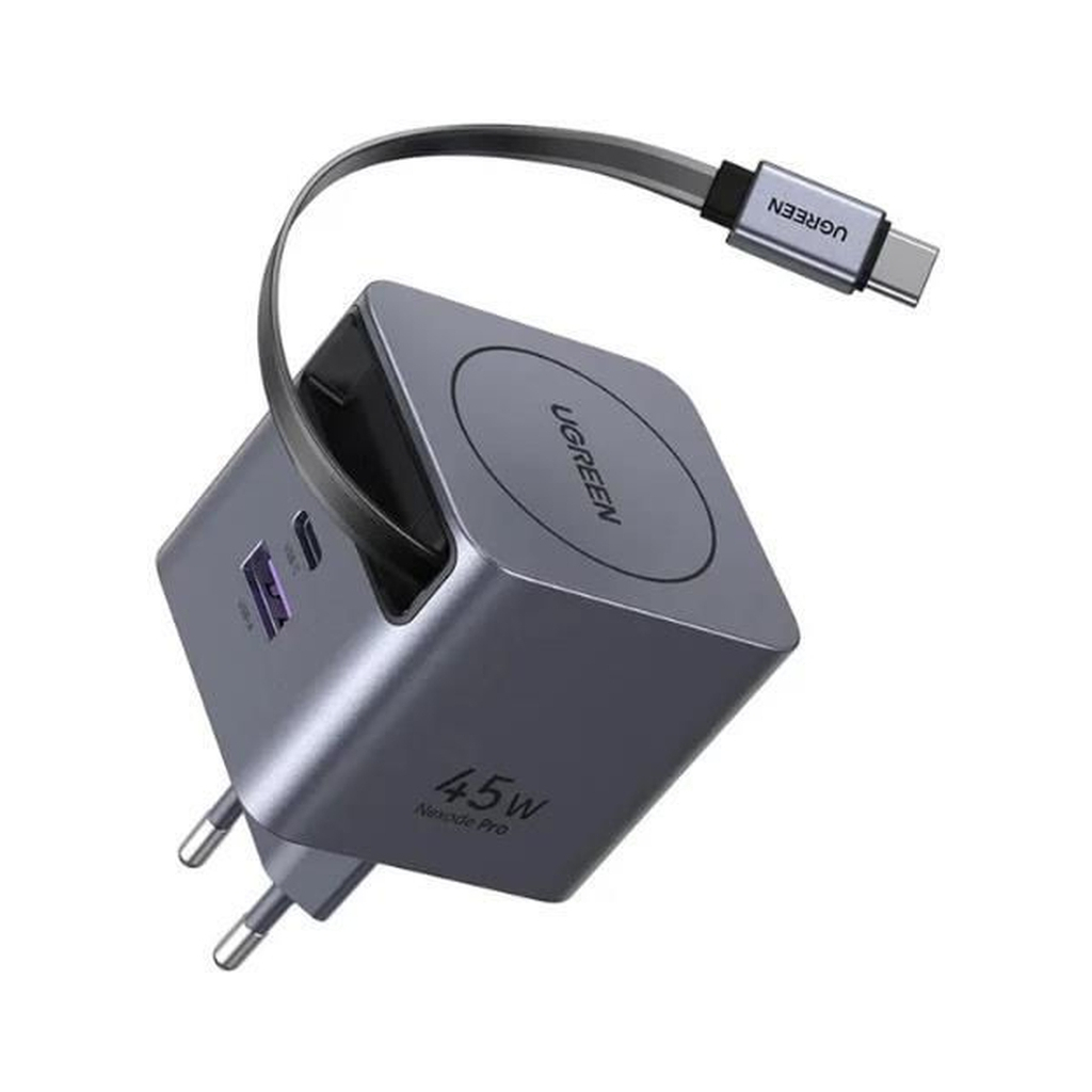 Зарядний пристрій Ugreen USB-C PD45W GaN + cable USB-C to USB-C retractable (65822) - фото 2 Зарядний пристрій Ugreen USB-C PD45W GaN + cable USB-C to USB-C retractable (65822) - фото 2