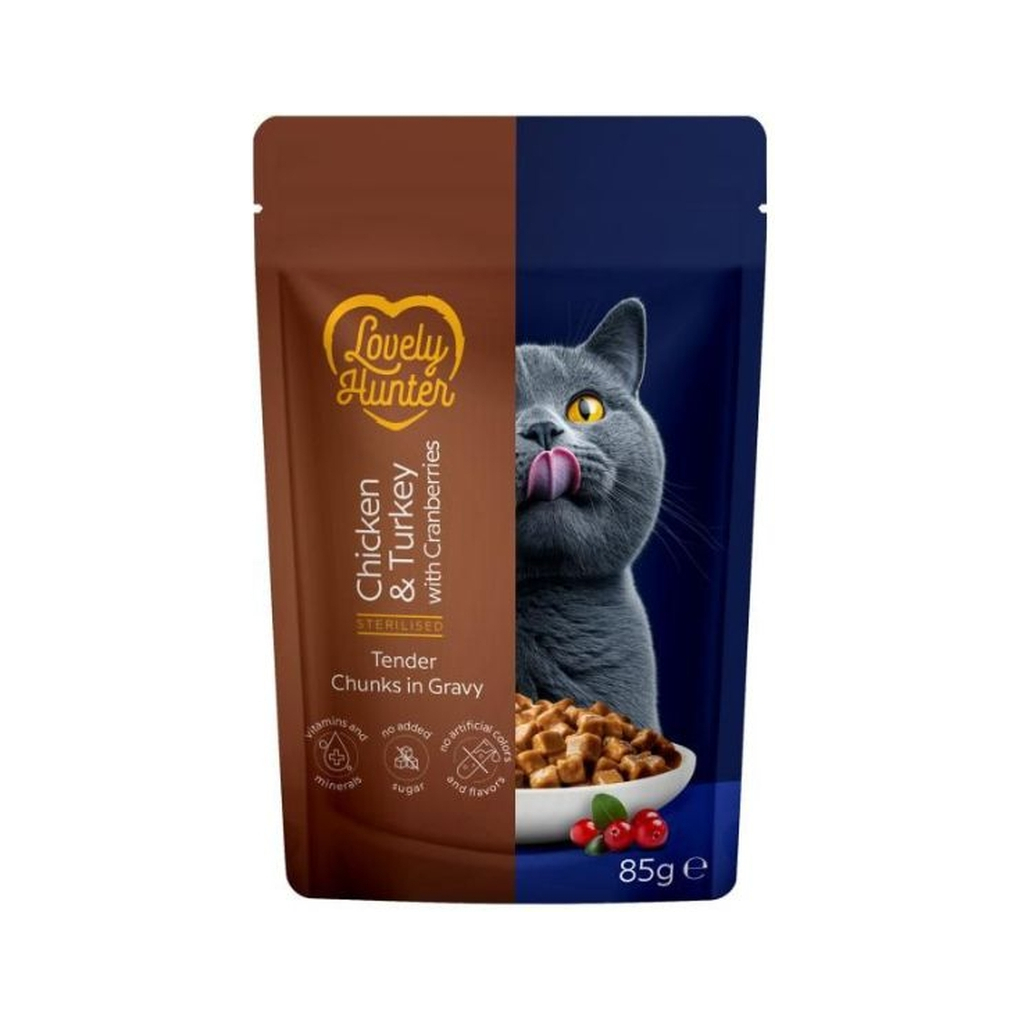 Вологий корм для кішок Lovely Hunter Sterilised Adult with Chicken, Turkey and Cranberries 85 г (LHU70473) - фото 1