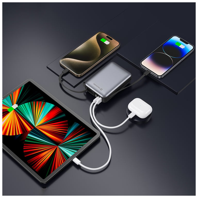Батарея універсальна SWISSTEN 20000mAh SPACE 22/5W PD QC w/built-in cables USB-C/LIGHTNING Silver (8595217490598) - фото 5