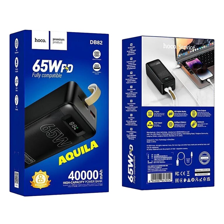 Батарея універсальна HOCO 40000mAh Aquila PD/3.0/65W QC/3.0 Black (DB82 / 714726) - фото 6
