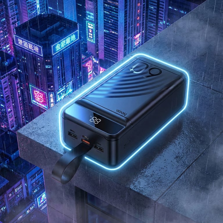 Батарея універсальна HOCO 60000mAh Element PD/20W, QC/22.5W, LED Lamp, Black (J123C / 714736) - фото 6