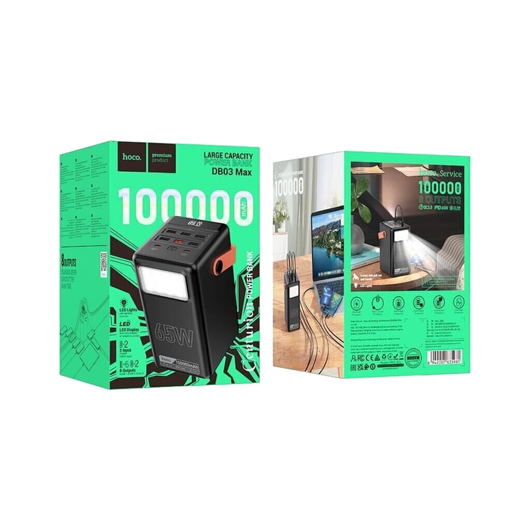 Батарея універсальна HOCO 100000mAh Max Centurion PD/65W, QC, LED Lamp, Black (DB03 / 714722) - фото 5