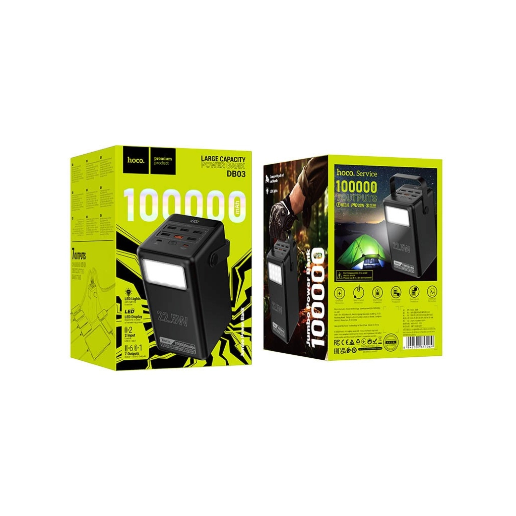 Батарея універсальна HOCO 100000mAh Endure 22.5W PD, QC, LED Lamp, Black (DB03 / 714721) - фото 6 Батарея універсальна HOCO 100000mAh Endure 22.5W PD, QC, LED Lamp, Black (DB03 / 714721) - фото 6