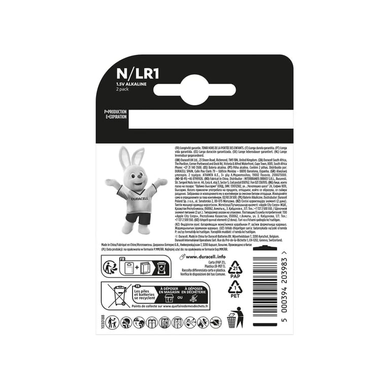 Батарейка Duracell N 1.5V лужна, LR1/E90/4001/AM5/MN9100 2 шт. в упаковці (5007465) - фото 2