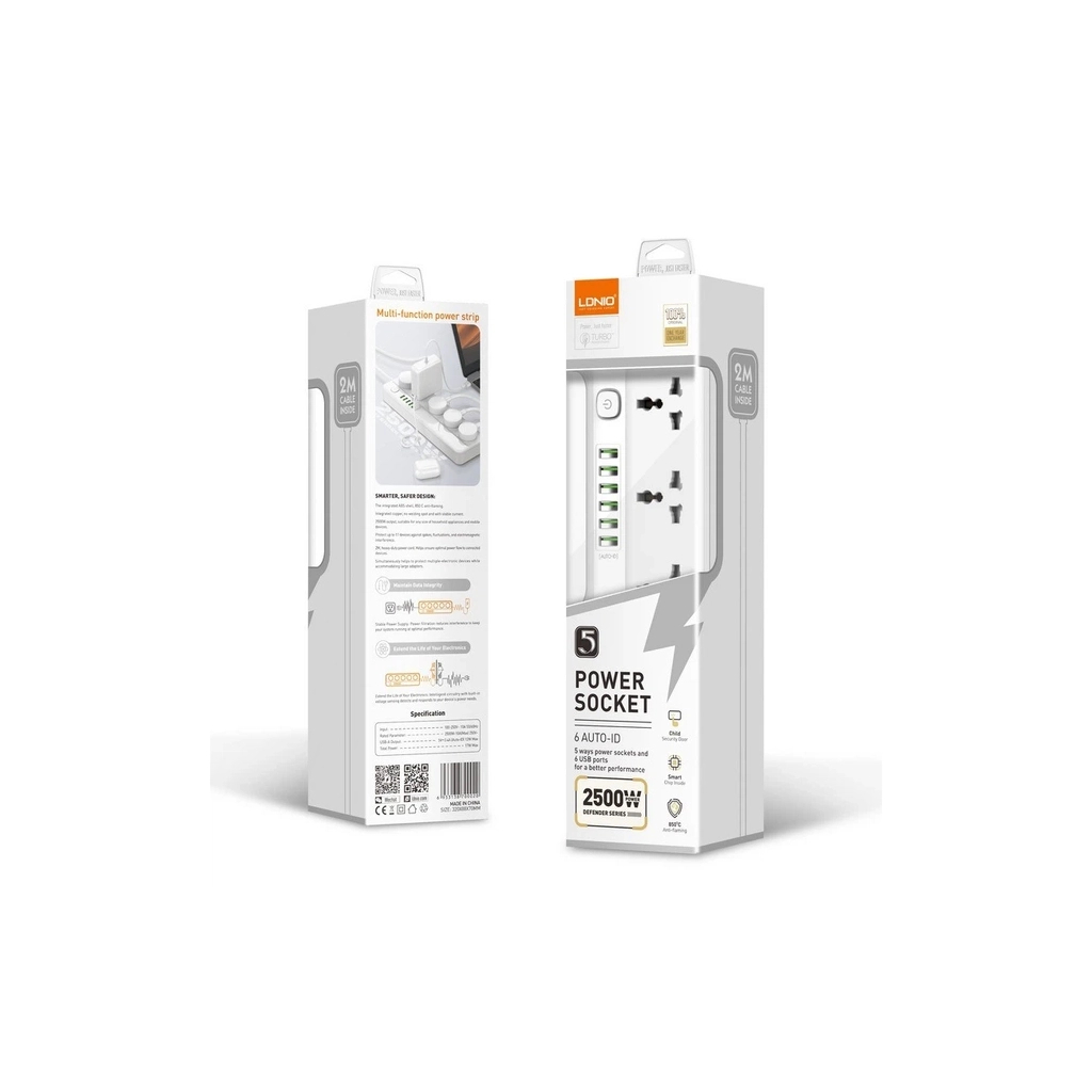 Мережевий фільтр живлення LDNIO SC5614 5роз. 3USB 2м (SC5614) - фото 5 Мережевий фільтр живлення LDNIO SC5614 5роз. 3USB 2м (SC5614) - фото 5