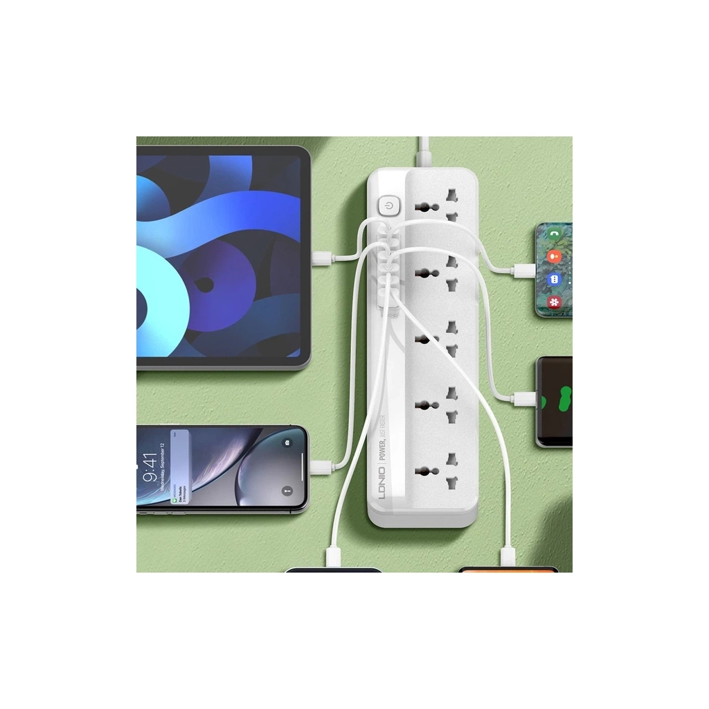 Мережевий фільтр живлення LDNIO SC5614 5роз. 3USB 2м (SC5614) - фото 7 Мережевий фільтр живлення LDNIO SC5614 5роз. 3USB 2м (SC5614) - фото 7