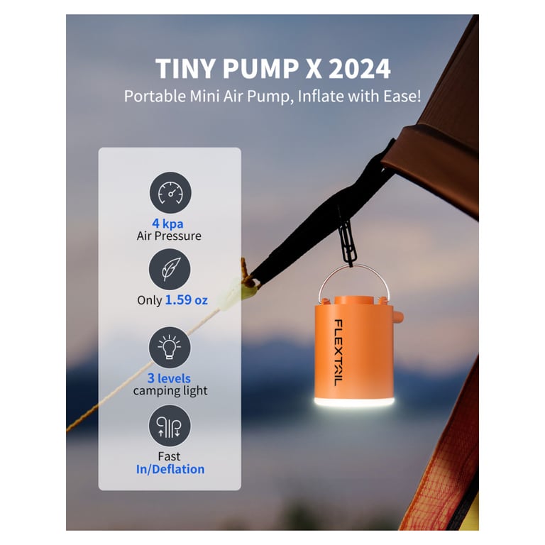 Насос для надувних меблів Flextail Tiny Pump Х з функцією ліхтаря, помаранчевий (6975755964379) - фото 2