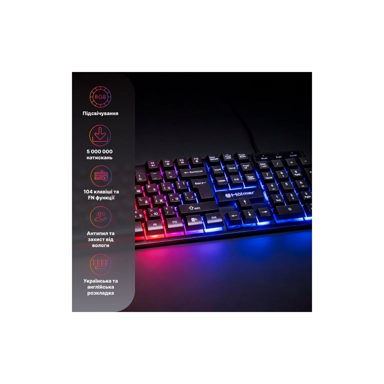 Клавіатура Hölmer K-01GS RGB Backlight USB UA Black (K-01GS) - фото 7