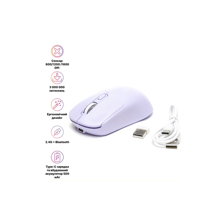 Мишка Hölmer MW-02OF Wireless/Bluetooth Purple (MW-02OF) - фото 12