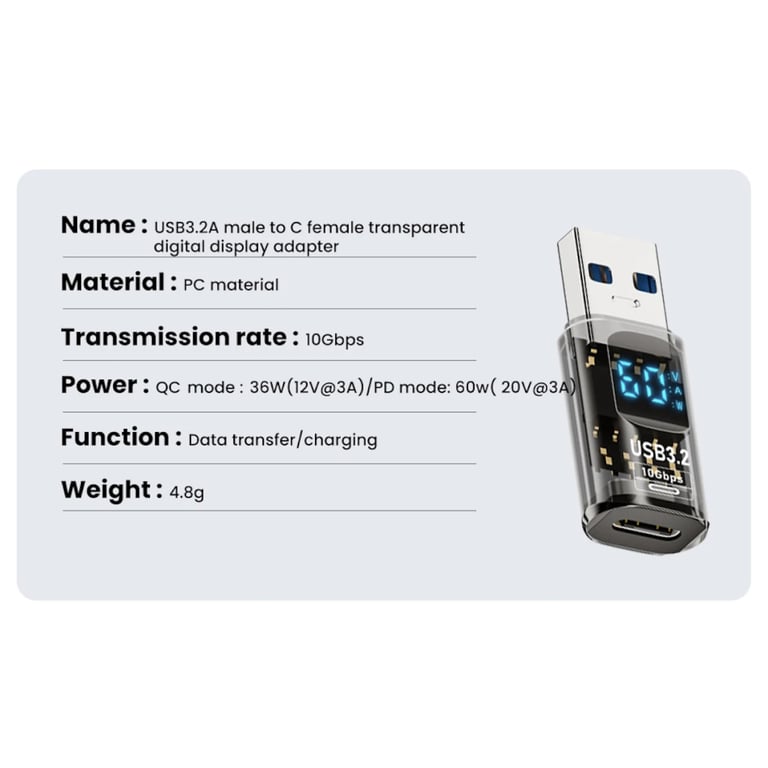 Перехідник USB 3.2 AM to USB-C F 10Gbps QC 36W PD60W with display XoKo (AC-230TCU) - фото 3
