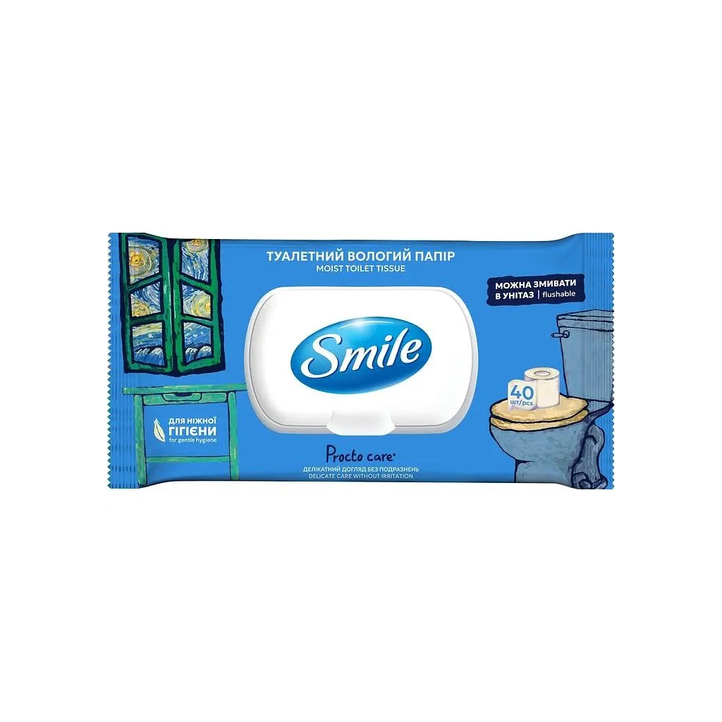Туалетний папір Smile Classic Procto Care Вологий 40 шт. (4823071668841) - фото 1