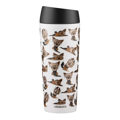 Термокружка ARDESTO Coffee Time Animals Yorkie 450мл, нержавіюча сталь, сіро-бежевий (AR2645YT) - фото 1