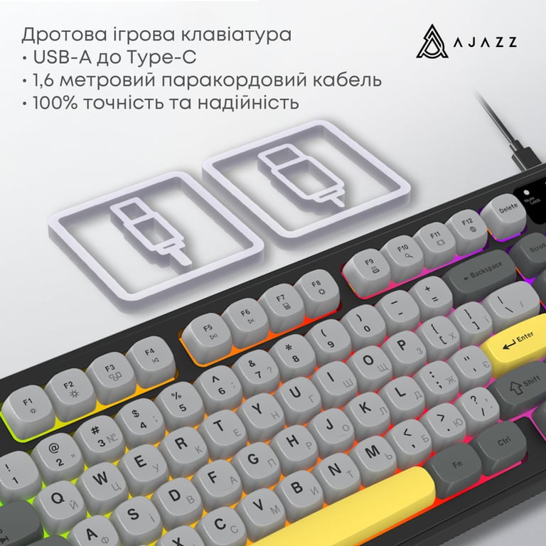 Клавіатура Ajazz AF98 USB UA Black/Grey/Yellow (AF98-BGY) - фото 8