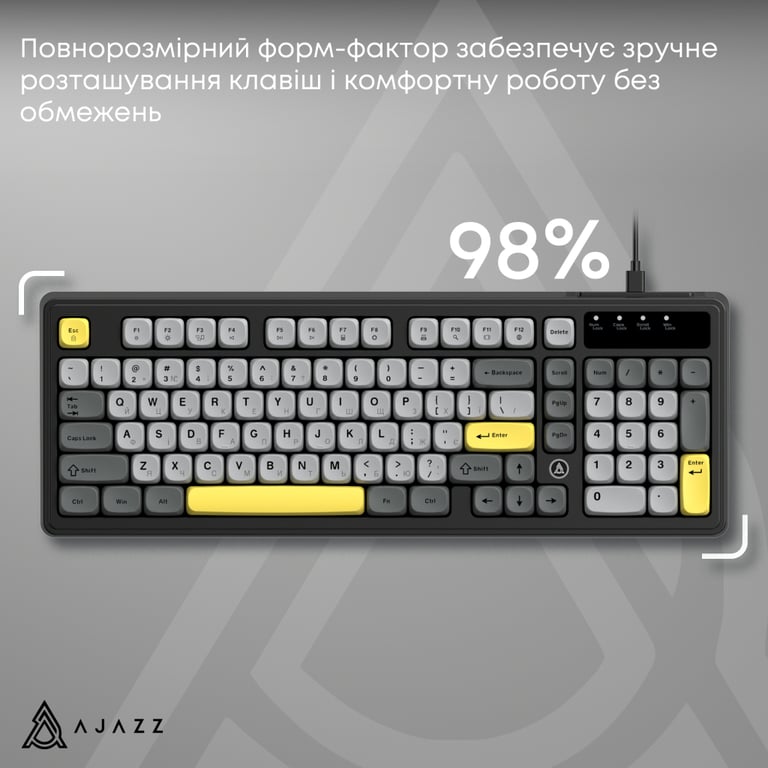 Клавіатура Ajazz AF98 USB UA Black/Grey/Yellow (AF98-BGY) - фото 9