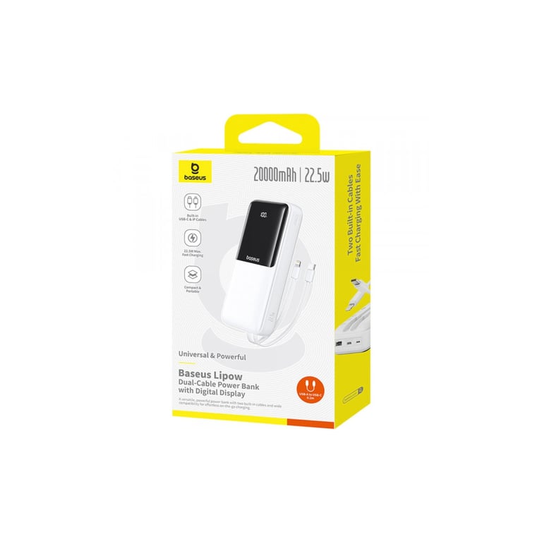 Батарея універсальна Baseus Lipow 20000mAh 22,5W PD, QC/3.0, White (P10079102213-00) - фото 5