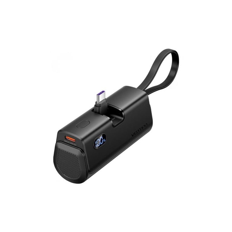 Батарея універсальна Vention 4800mAh 22,5W PD, USB-C In/Out, LED display, with built-in USB-C cable Black (FHQB0) - фото 1