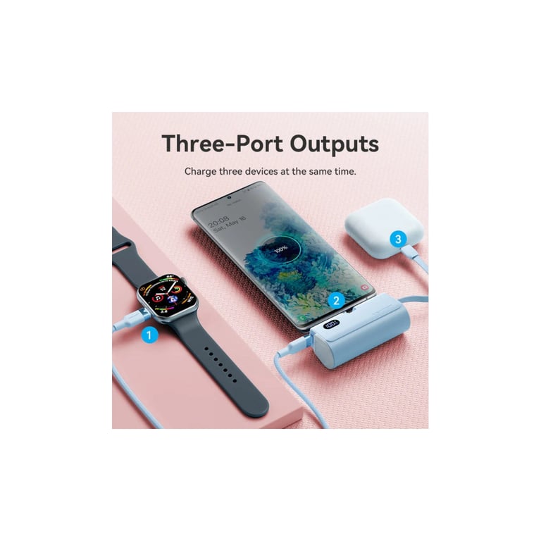 Батарея універсальна Vention 4800mAh 22,5W PD, USB-C In/Out, LED display, with built-in USB-C cable White (FHQW0) - фото 7