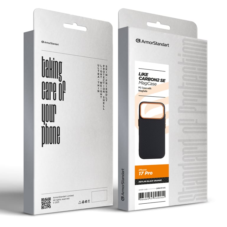 Чохол до мобільного телефона Armorstandart LikeCarbon2 SE MagCase Apple iPhone 17 Pro Kevlar Black Orange (ARM89164) - фото 8
