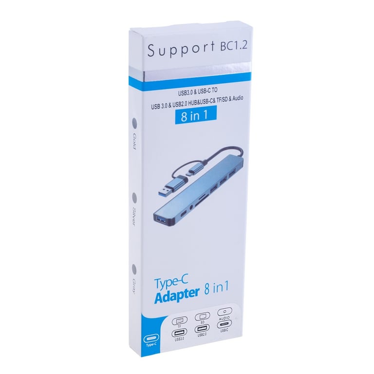 Концентратор Dynamode USB-C/A 8-in-1 1xUSB-C + 1xUSB 3.0 + 3xUSB 2.0 + 3.5mm audio + SD/TF silver (BYL-2218TU) - фото 3