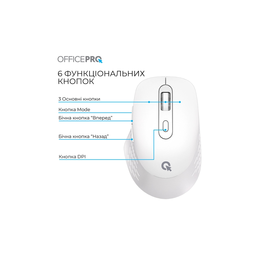 Мишка OfficePro M265W Wireless/Bluetooth Silent Click White (M265W) - фото 10 Мишка OfficePro M265W Wireless/Bluetooth Silent Click White (M265W) - фото 10