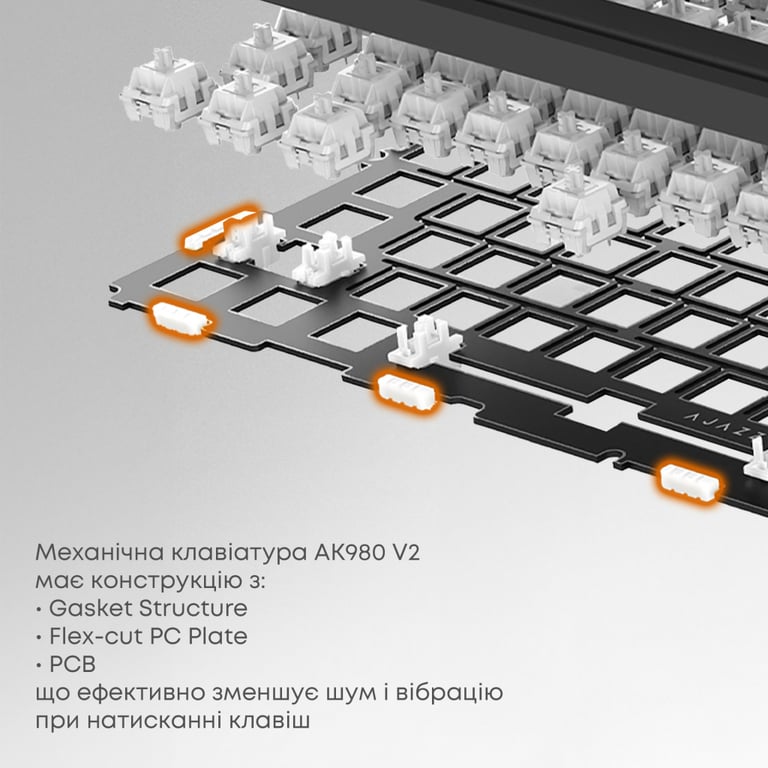 Клавіатура Ajazz AK980 V2 Gift Switch V2 Wireless/Bluetooth/USB UA Black/Grey/Yellow (AK980-V2-G-BGY) - фото 10