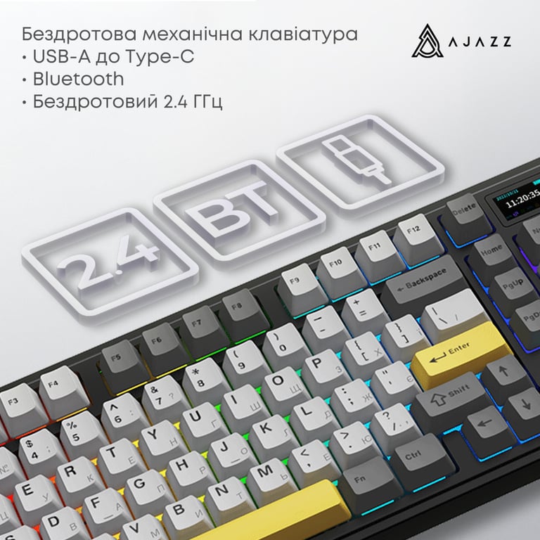 Клавіатура Ajazz AK980 V2 Gift Switch V2 Wireless/Bluetooth/USB UA Black/Grey/Yellow (AK980-V2-G-BGY) - фото 8